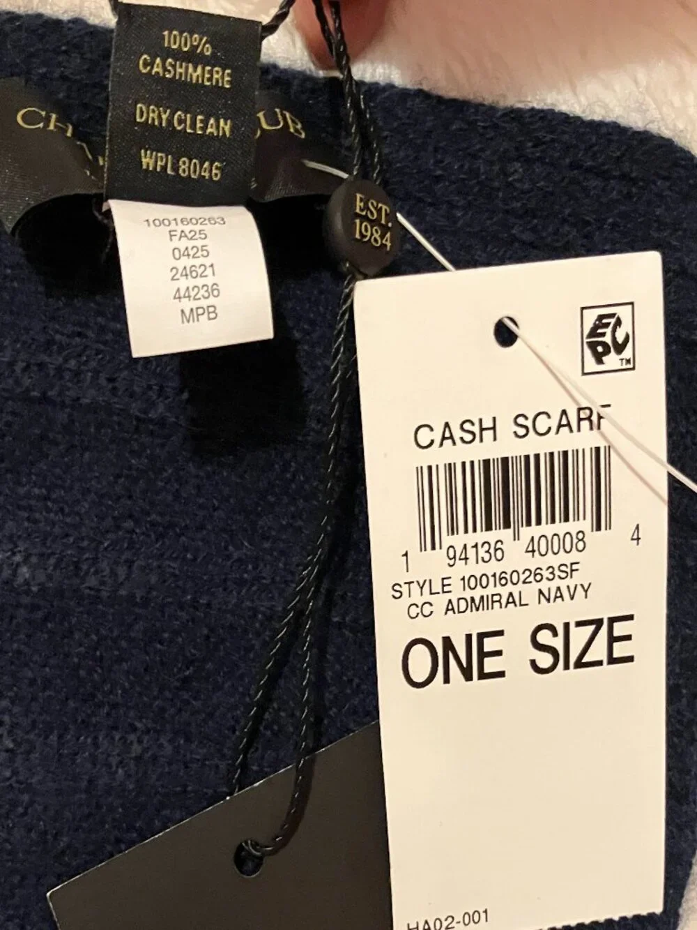 NAVY BLUE ONE SIZE Charter Club Luxury 100% Cashmere Scarf